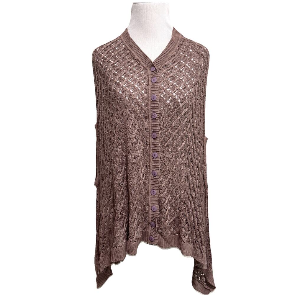 Muche Et Muchette Open Knit Cardigan OS Brown Soft Boho Lagenlook Layerable